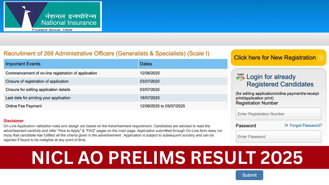NICL AO Prelims Result 2025, CutOff,Merit List,Scorecard