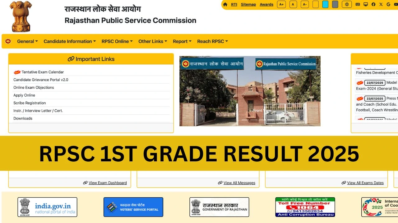 RPSC 1st Grade Result 2025: Cut Off Marks, Merit List