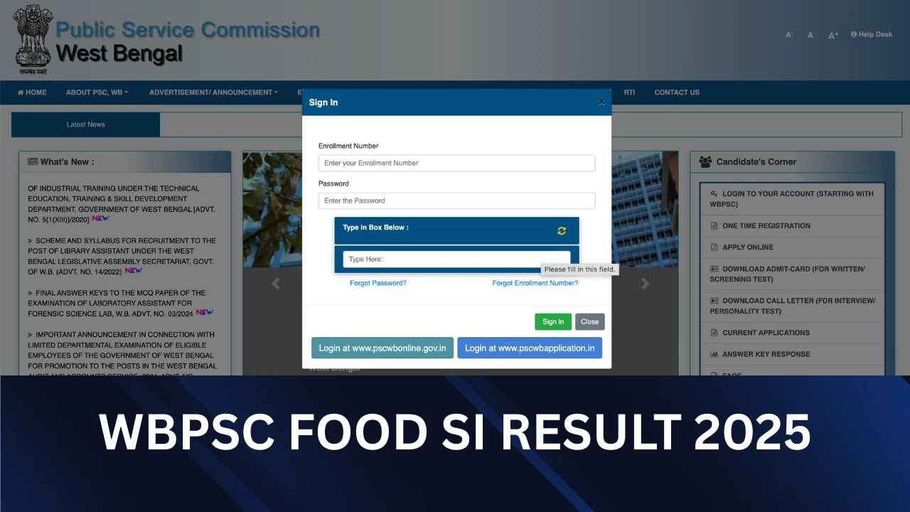 WBPSC Food SI Result 2025, Scorecard, Cut Off, Merit List